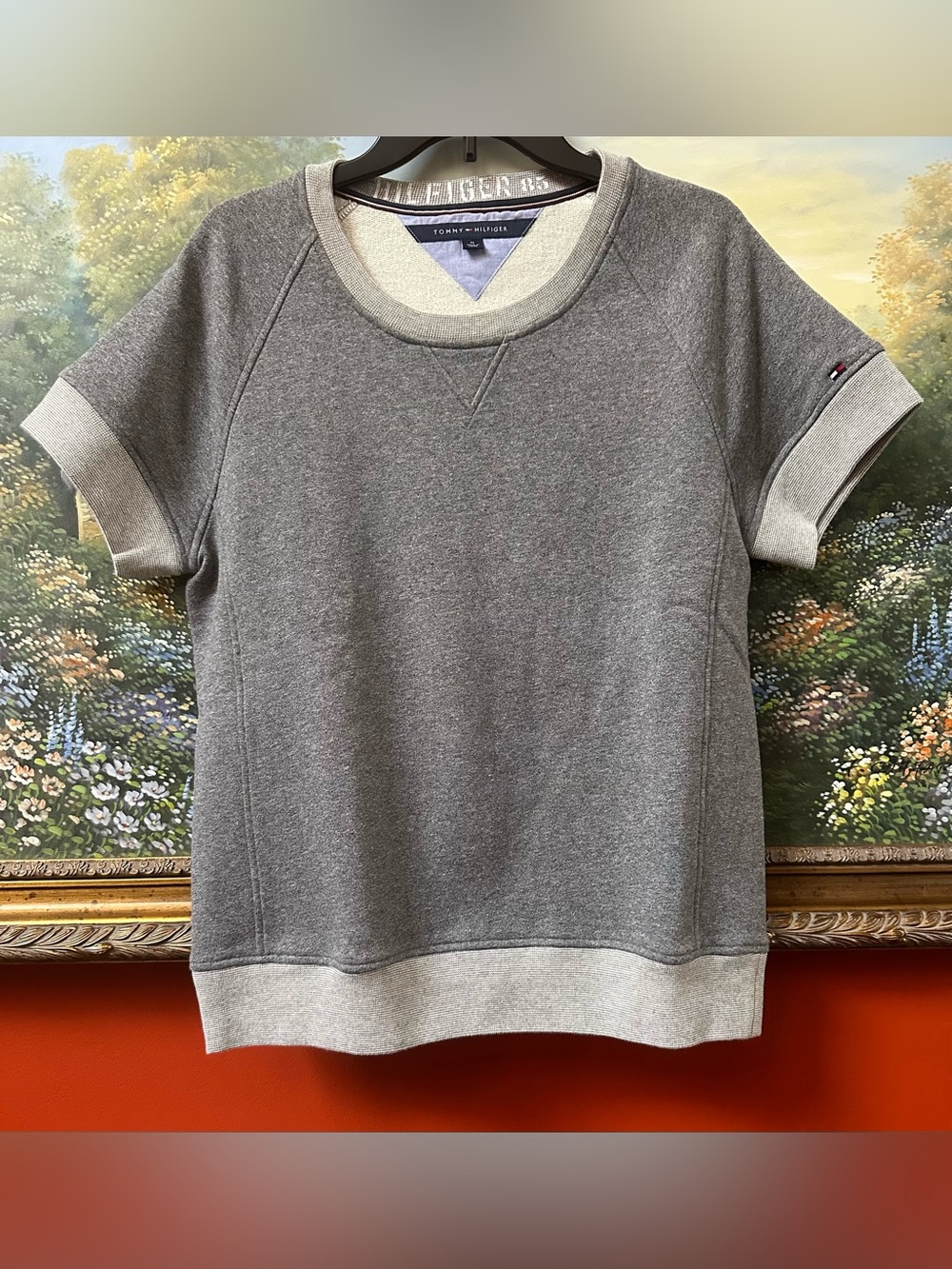 Tommy Hilfiger Short-Sleeve Raglan Pullover Sweatshirt Heather Gray Men’s Medium